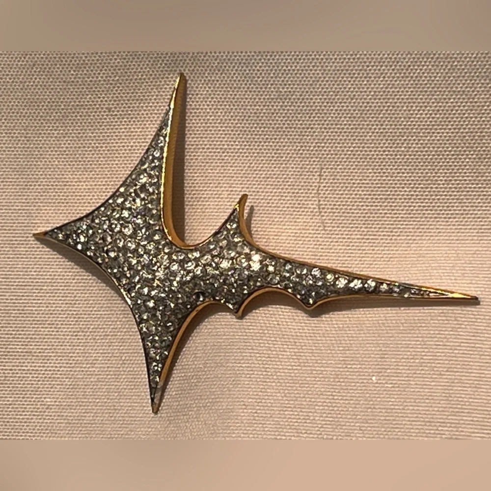 Vintage Jomaz Pavé Rhinestone lightning bolt Supernova Starburst Brooch Pin